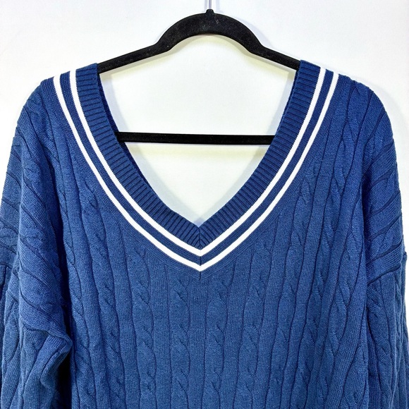 Treasure & Bond Varsity V Neck Sweater Navy Blazer Ivory Combo XL NWT - Picture 7 of 10